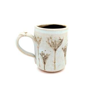 Rustic Studio Pottery Mug Artisan Pressed Botanical Earthy Wabi-Sabi Boho Signed